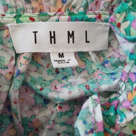 THML Floral Short Sleeve Flutter Blouse Women's Medium - Picture 4 of 6